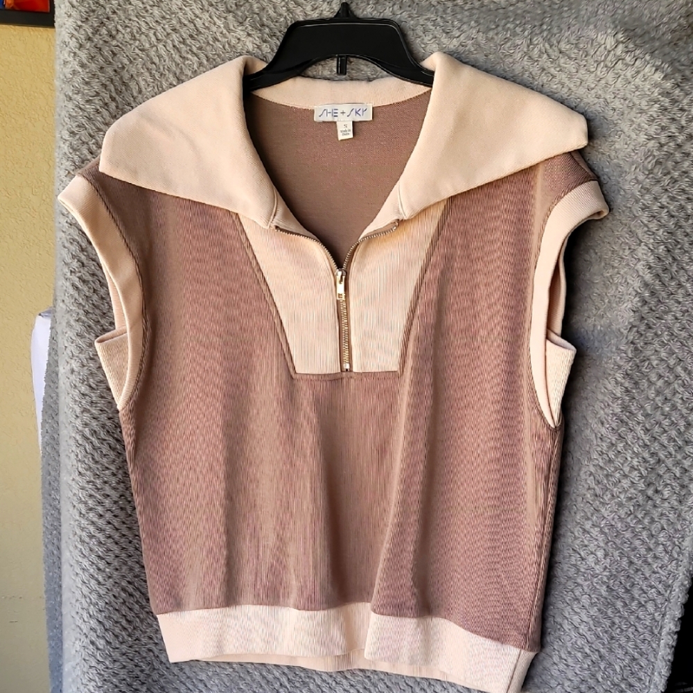 She + Sky Sleeveless Top in Cream and Brown